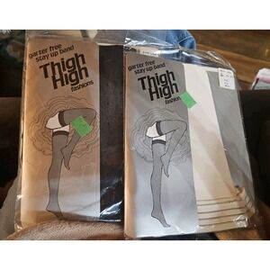 Vint 2 Thigh High Garter Free Stay Up Band Fashions 9 11 pantyhose Blk & White